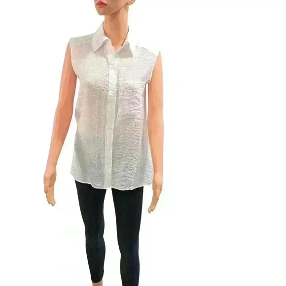 White Sleeveless Button-Up Blouse - Women's Lightweight Shirt - Picture 4 of 6